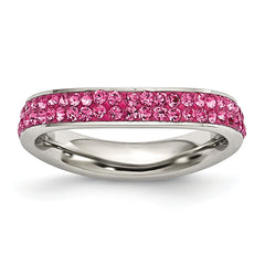 Stainless Steel 4mm Polished Pink Crystal Ring