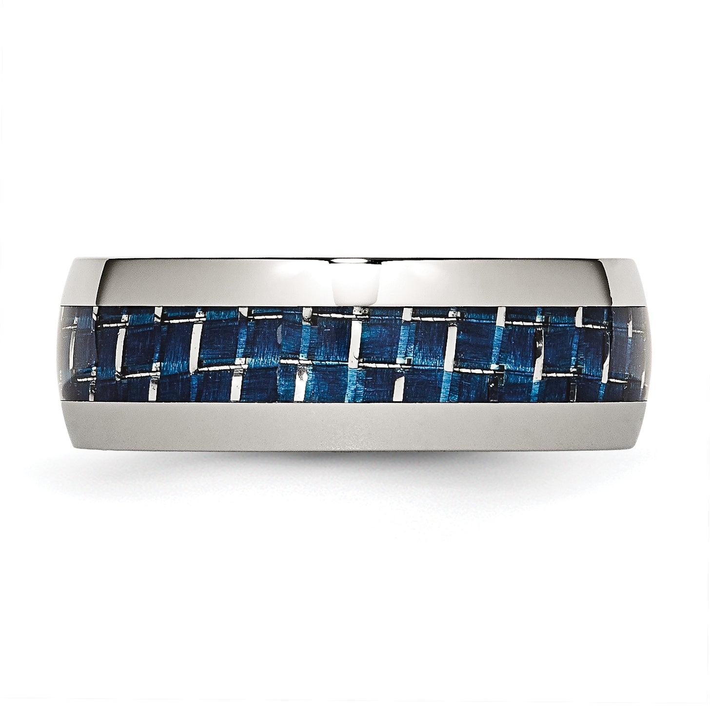 Stainless Steel Polished with Blue Carbon Fiber Inlay 8mm Band