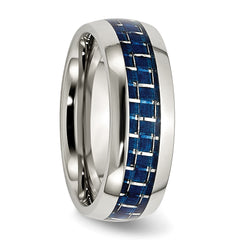 Stainless Steel Polished with Blue Carbon Fiber Inlay 8mm Band