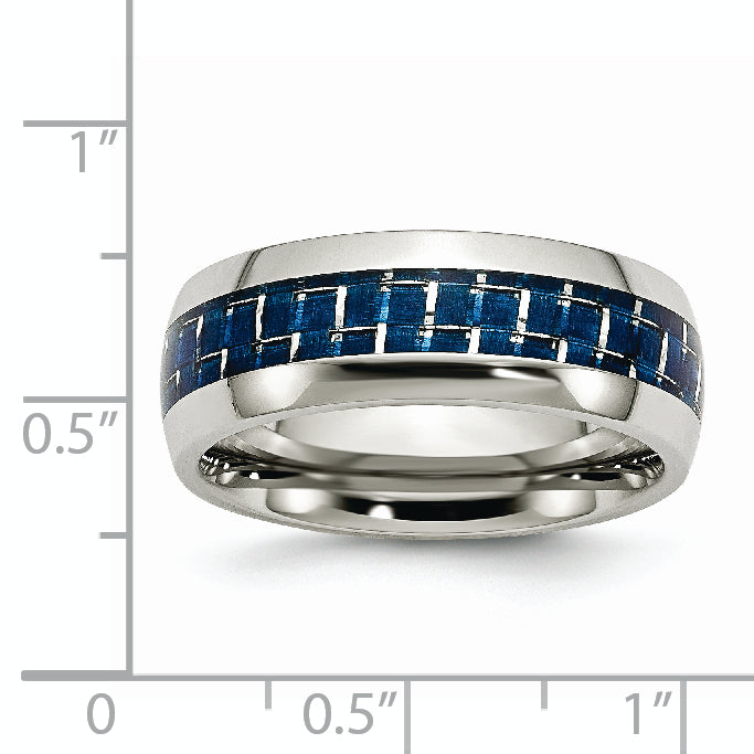 Stainless Steel Polished with Blue Carbon Fiber Inlay 8mm Band