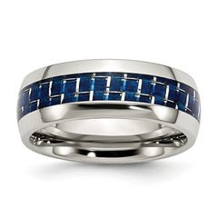 Stainless Steel Polished with Blue Carbon Fiber Inlay 8mm Band