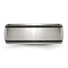 Stainless Steel Brushed with Black Rubber 8mm Band