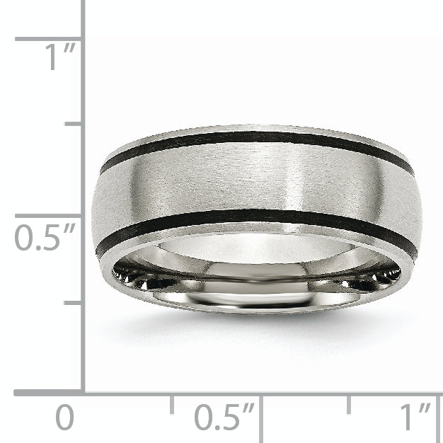 Stainless Steel Brushed with Black Rubber 8mm Band