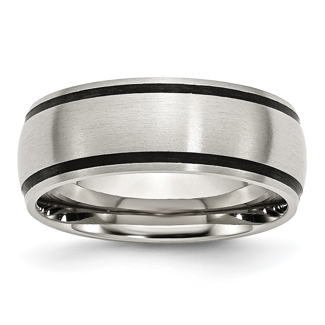 Stainless Steel Brushed with Black Rubber 8mm Band