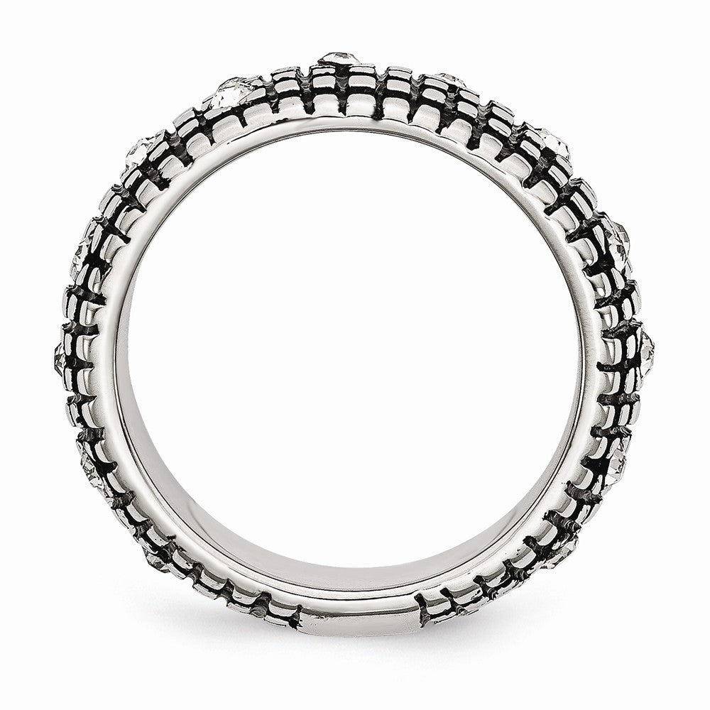 Stainless Steel Crystal-Accented Polished Antiqued Band by Sophia Jewelers