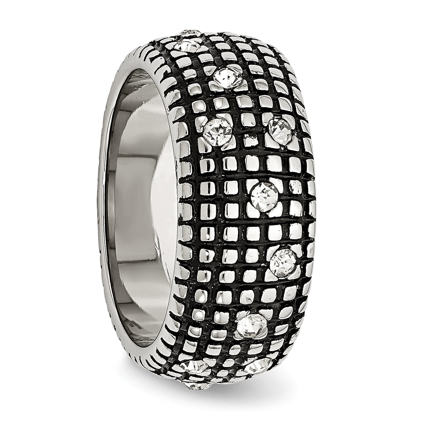 Stainless Steel Antiqued and Polished WithCrystal 10mm Band