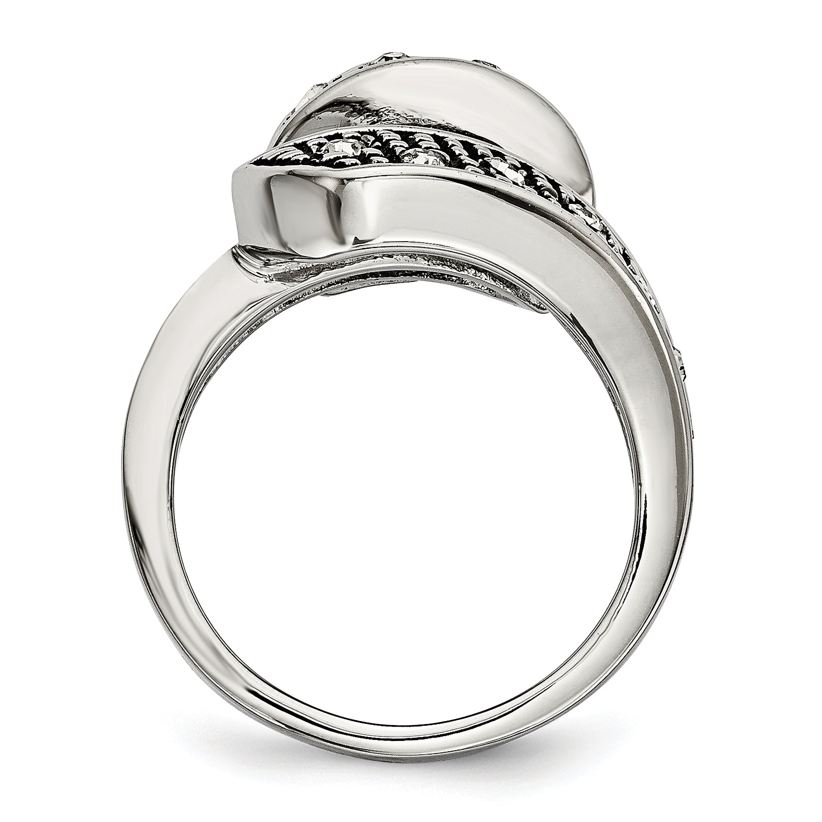 Stainless Steel Crystal Antiqued Swirl Ring