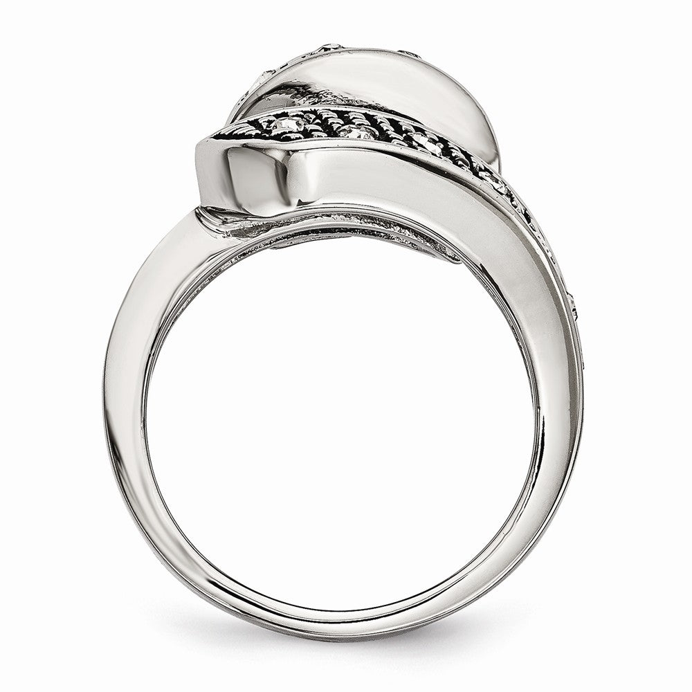 Sophia Jewelers Stainless Steel Crystal Swirl Ring with Polished Antiqued Finish