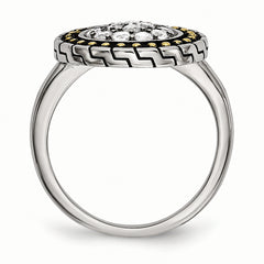 Stainless Steel CZ with Yellow IP-plated Accent Antiqued Ring