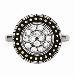 Stainless Steel CZ with Yellow IP-plated Accent Antiqued Ring