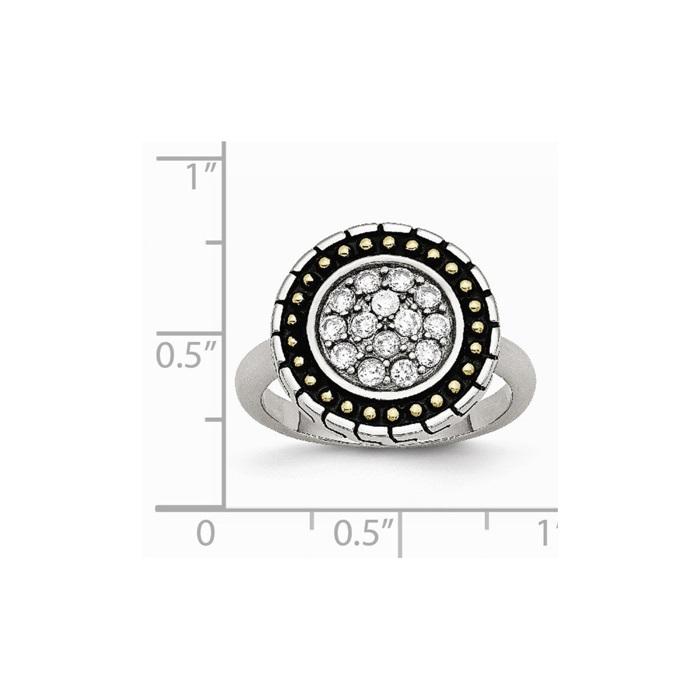 Stainless Steel CZ with Yellow IP-plated Accent Antiqued Ring