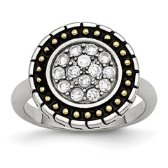 Stainless Steel CZ with Yellow IP-plated Accent Antiqued Ring