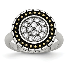 Stainless Steel CZ with Yellow IP-plated Accent Antiqued Ring