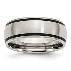 Stainless Steel Brushed with Black Rubber 8mm Band