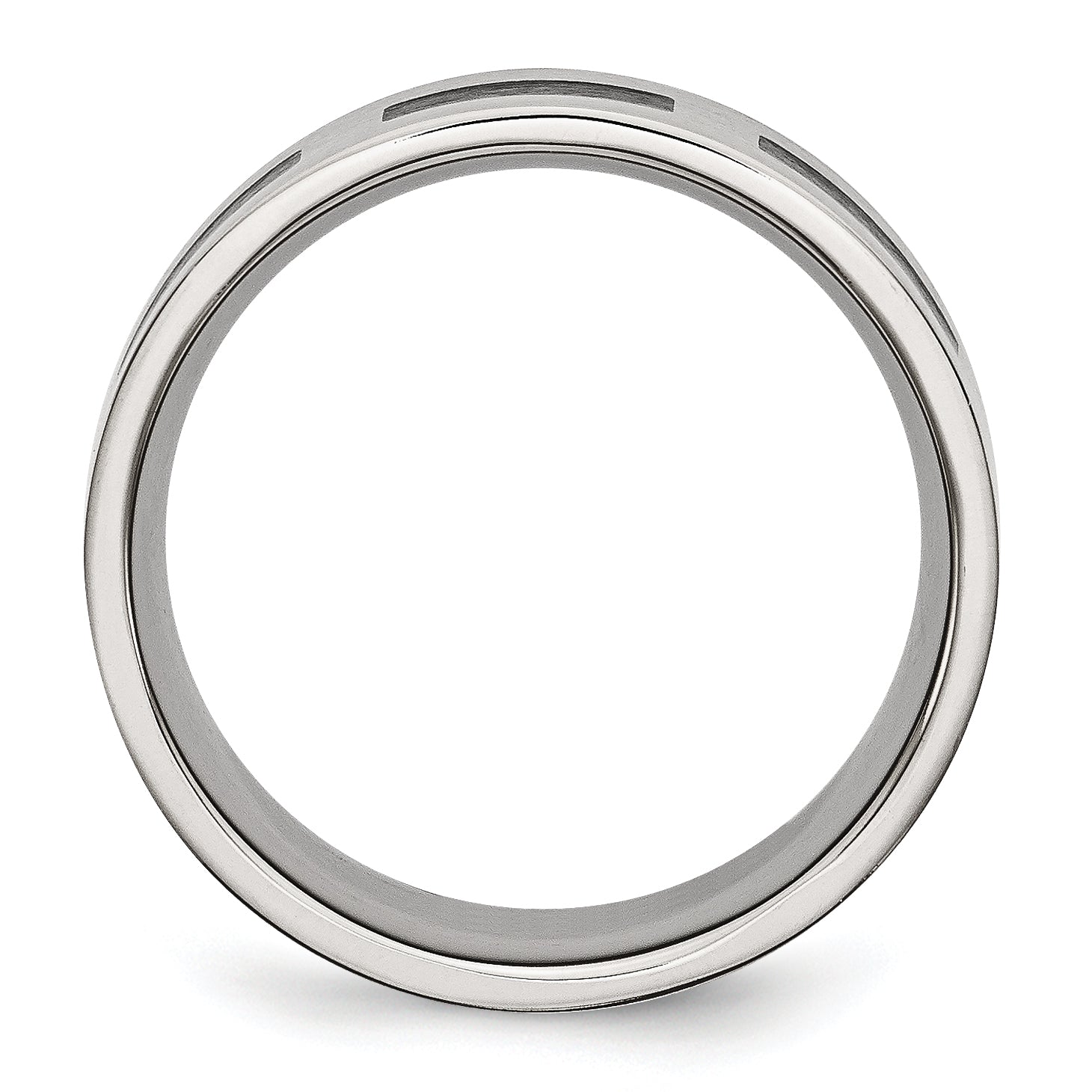 Stainless Steel Brushed WithBlack Rubber 8mm Flat Band