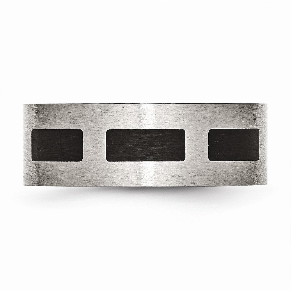 Stainless Steel Black Rubber Flat 8mm Brushed Band