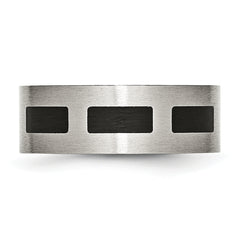 Stainless Steel Brushed WithBlack Rubber 8mm Flat Band