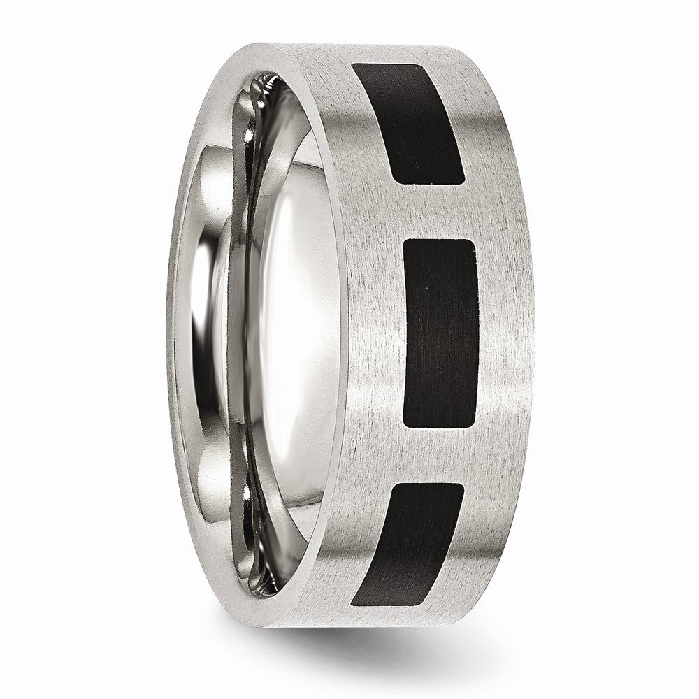 Stainless Steel Black Rubber Flat 8mm Brushed Band