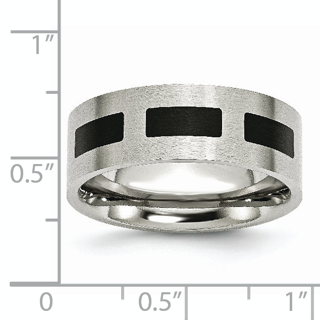 Stainless Steel Brushed WithBlack Rubber 8mm Flat Band