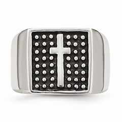 Stainless Steel Antiqued Cross Polished Ring