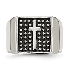 Stainless Steel Antiqued Polished & Textured Cross Signet Ring