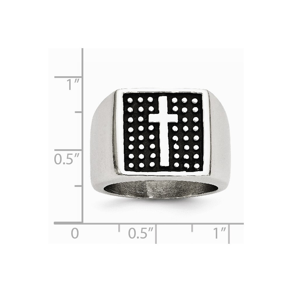 Stainless Steel Antiqued Cross Polished Ring