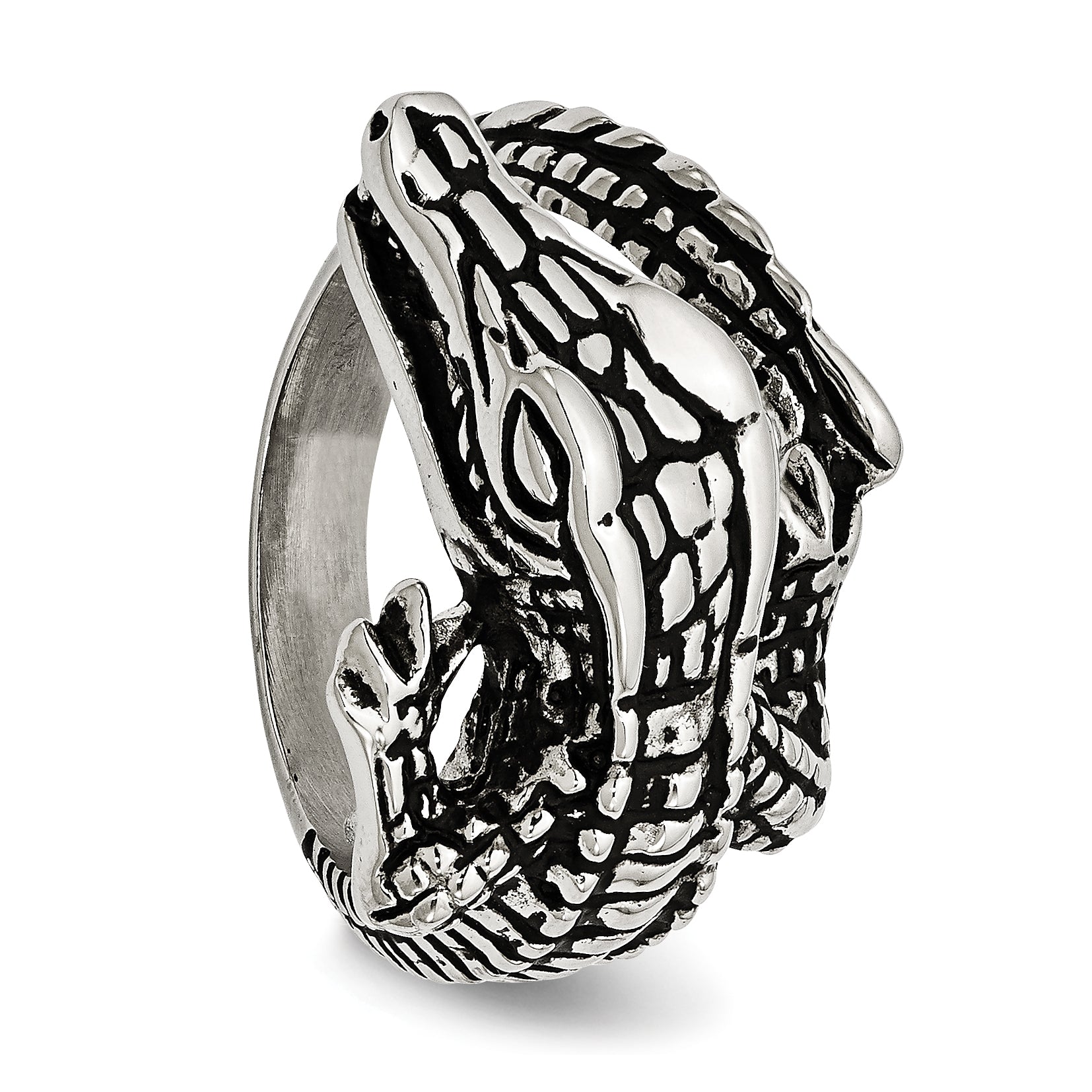 Stainless Steel Antiqued Alligator Ring