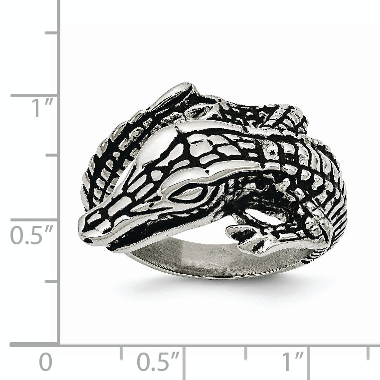 Stainless Steel Antiqued Alligator Ring