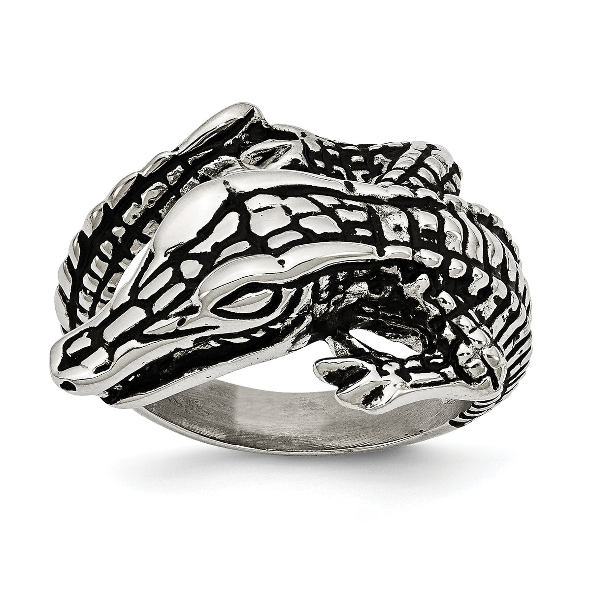 Stainless Steel Antiqued Alligator Ring