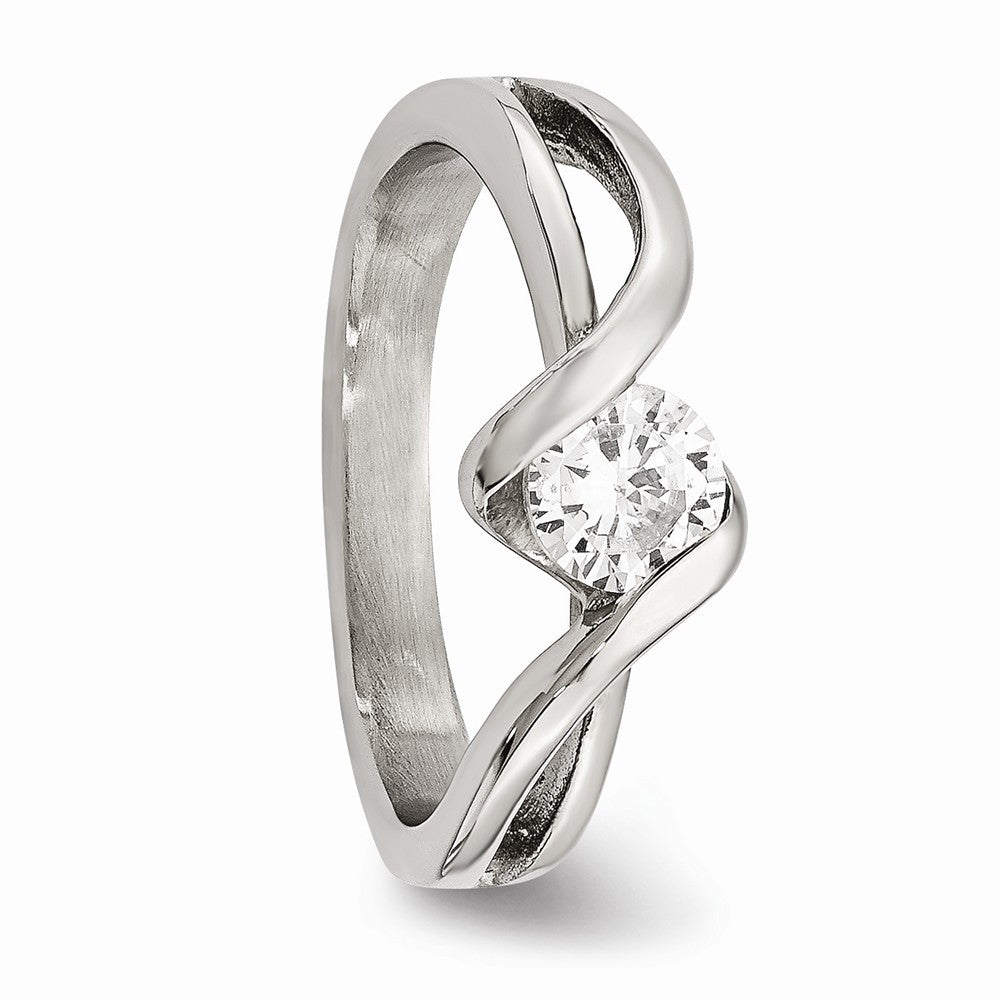 Stainless Steel Polished Round CZ Ring