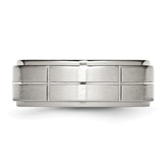 Stainless Steel Brushed and Polished Grooved 8mm Ridged Edge Band