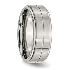 Stainless Steel Brushed and Polished Grooved 8mm Ridged Edge Band