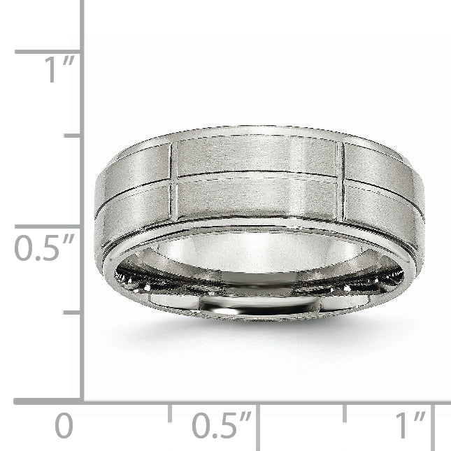 Stainless Steel Brushed and Polished Grooved 8mm Ridged Edge Band