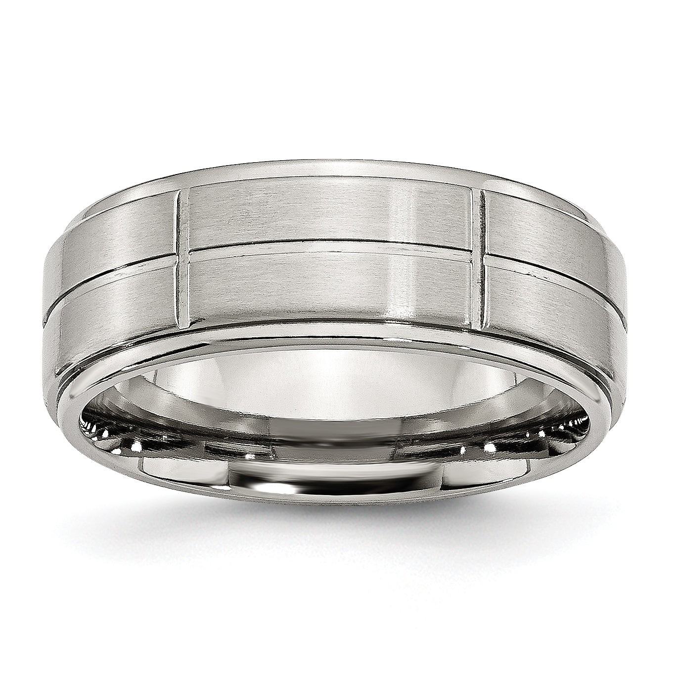 Stainless Steel Brushed and Polished Grooved 8mm Ridged Edge Band