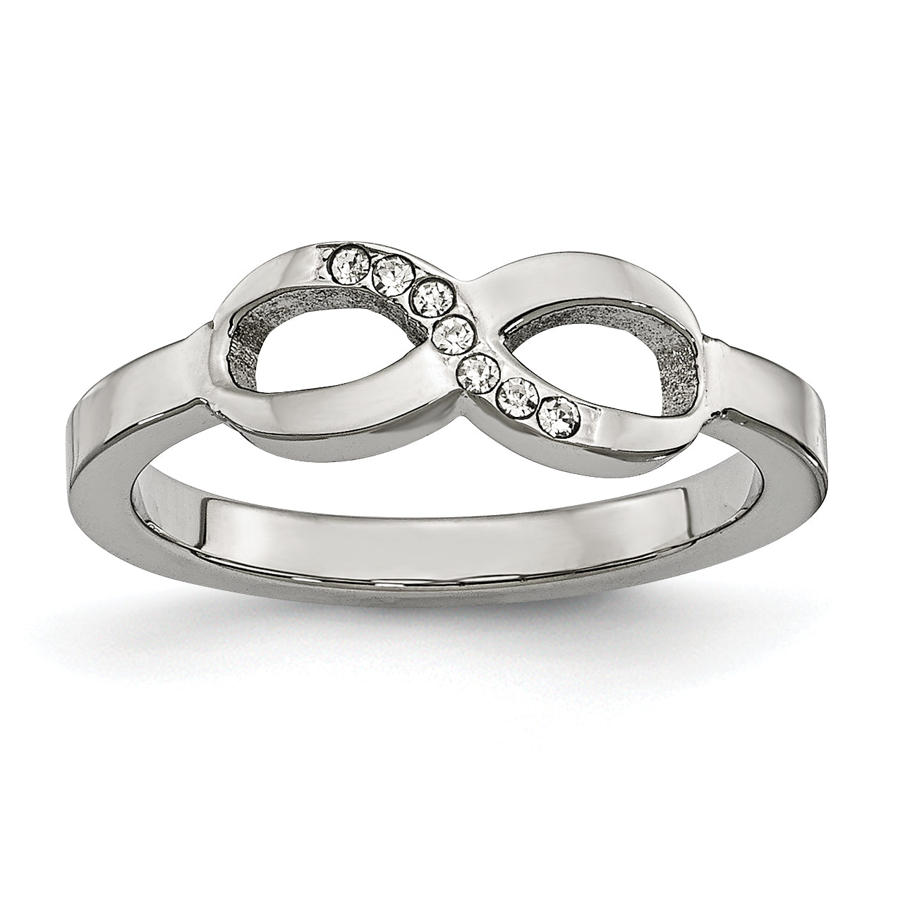 Stainless Steel Polished Infinity Symbol with CZ Ring