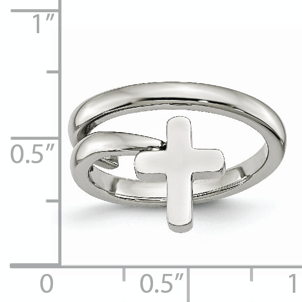 Stainless Steel Polished Twisted Cross Ring