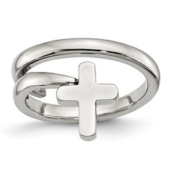 Stainless Steel Twisted Cross Polished Ring