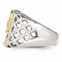 Stainless Steel with Sterling Silver Jesus Yellow IP-plated Polished Ring