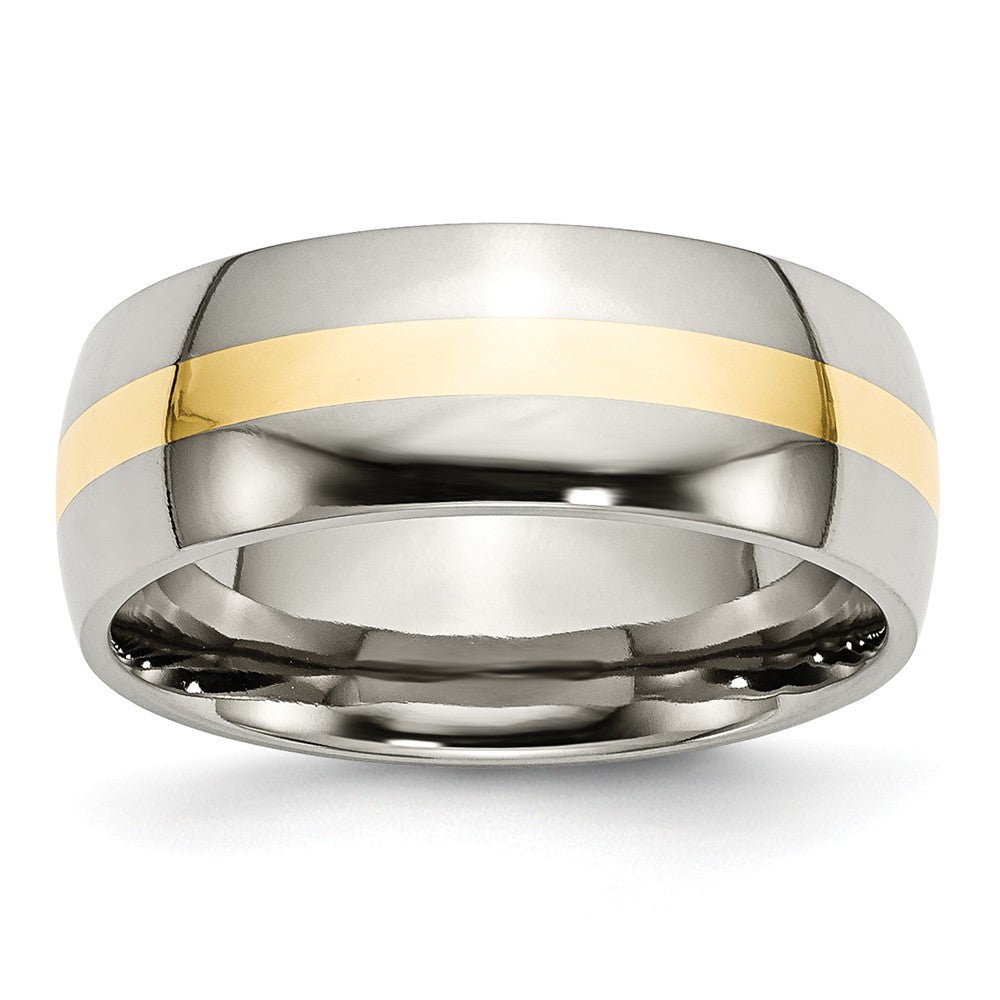 Stainless Steel and 14k Yellow Inlay 8mm Polished Band