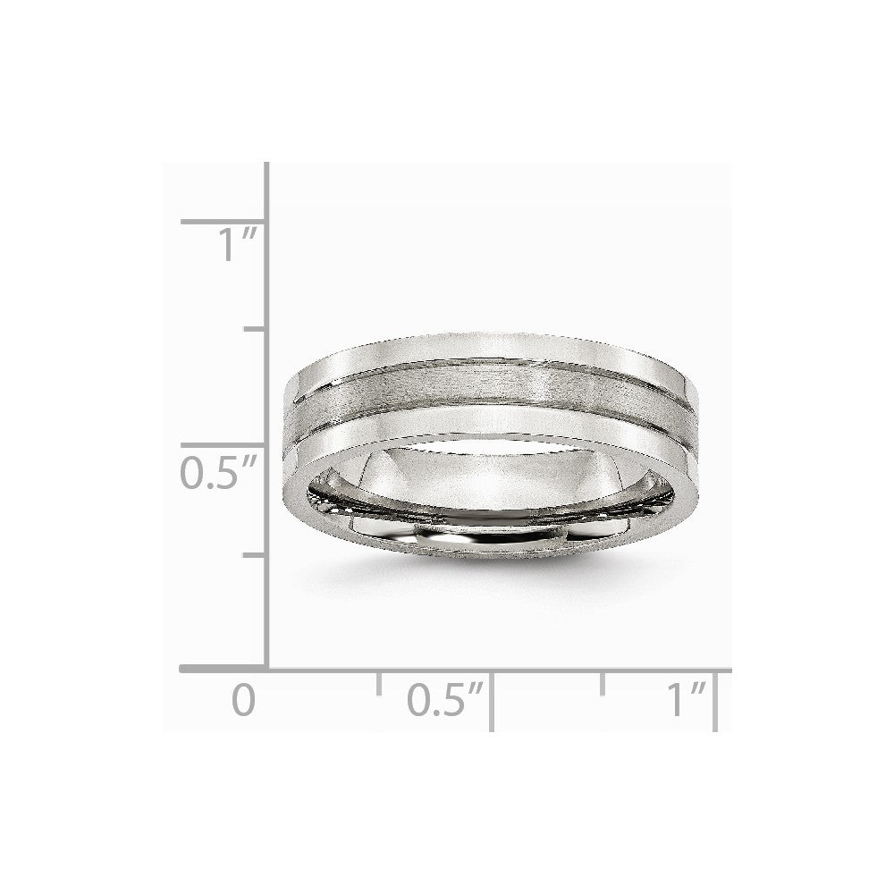 Stainless Steel Grooved 6mm Satin and Polished Band