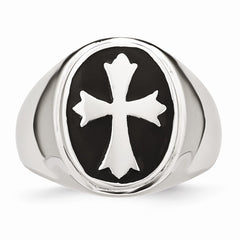 Stainless Steel Enameled Cross Ring with Polished Finish Modern Elegance