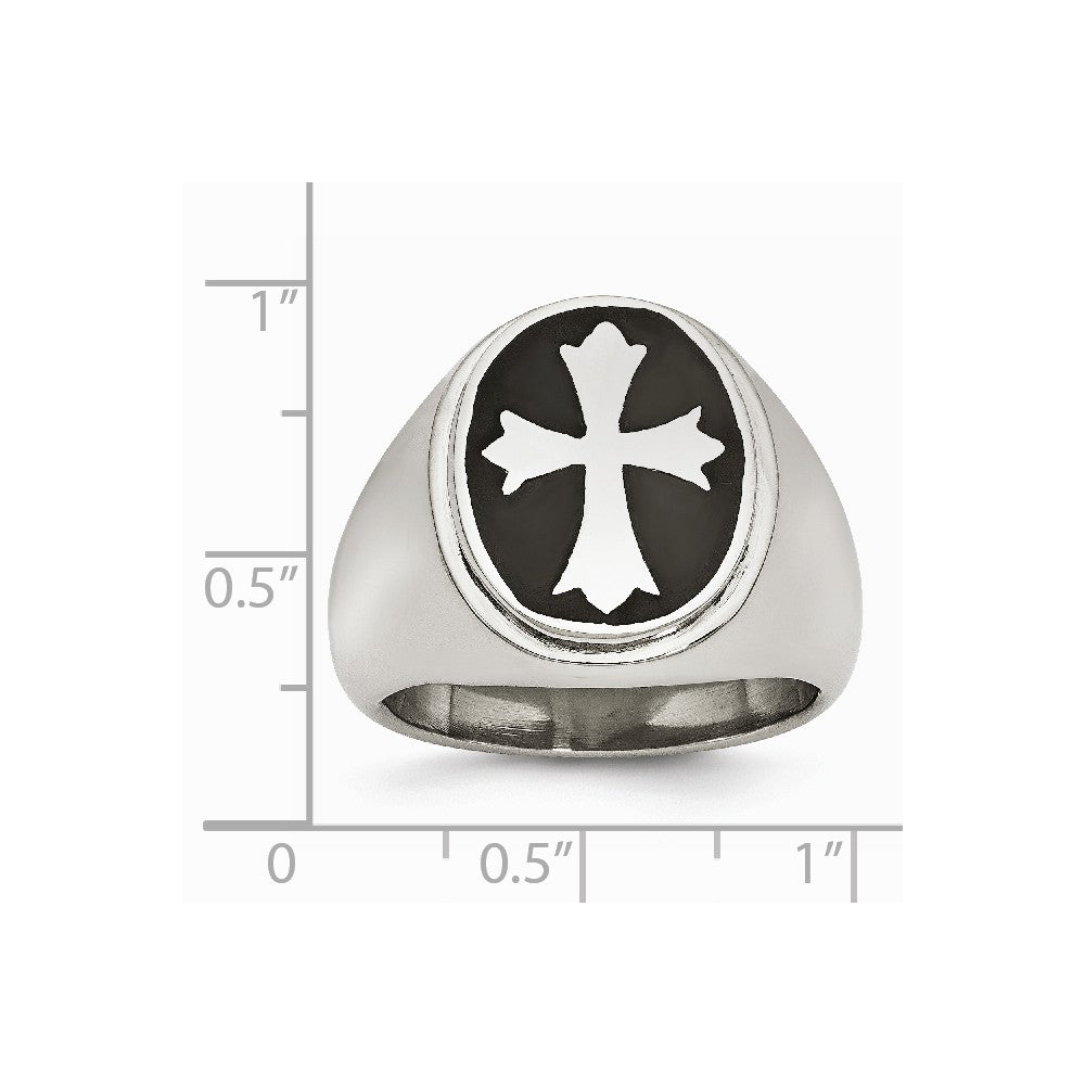 Stainless Steel Enameled Cross Polished Ring