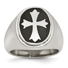 Stainless Steel Enameled Cross Ring with Polished Finish Modern Elegance