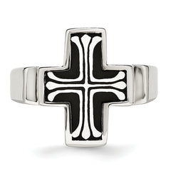 Stainless Steel Enameled Polished Cross Ring