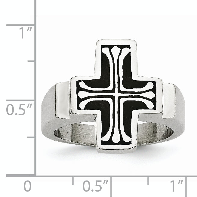 Stainless Steel Enameled Polished Cross Ring