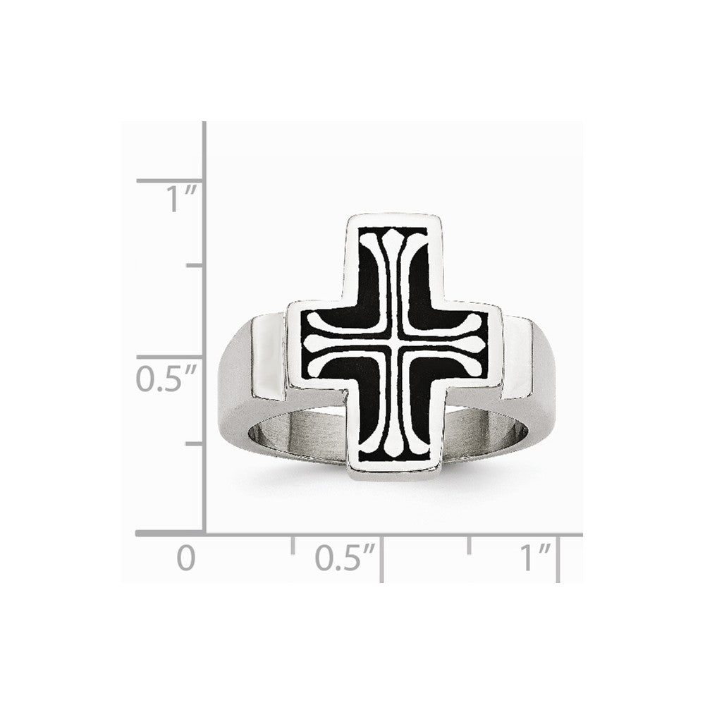 Stainless Steel Enameled Polished Cross Ring