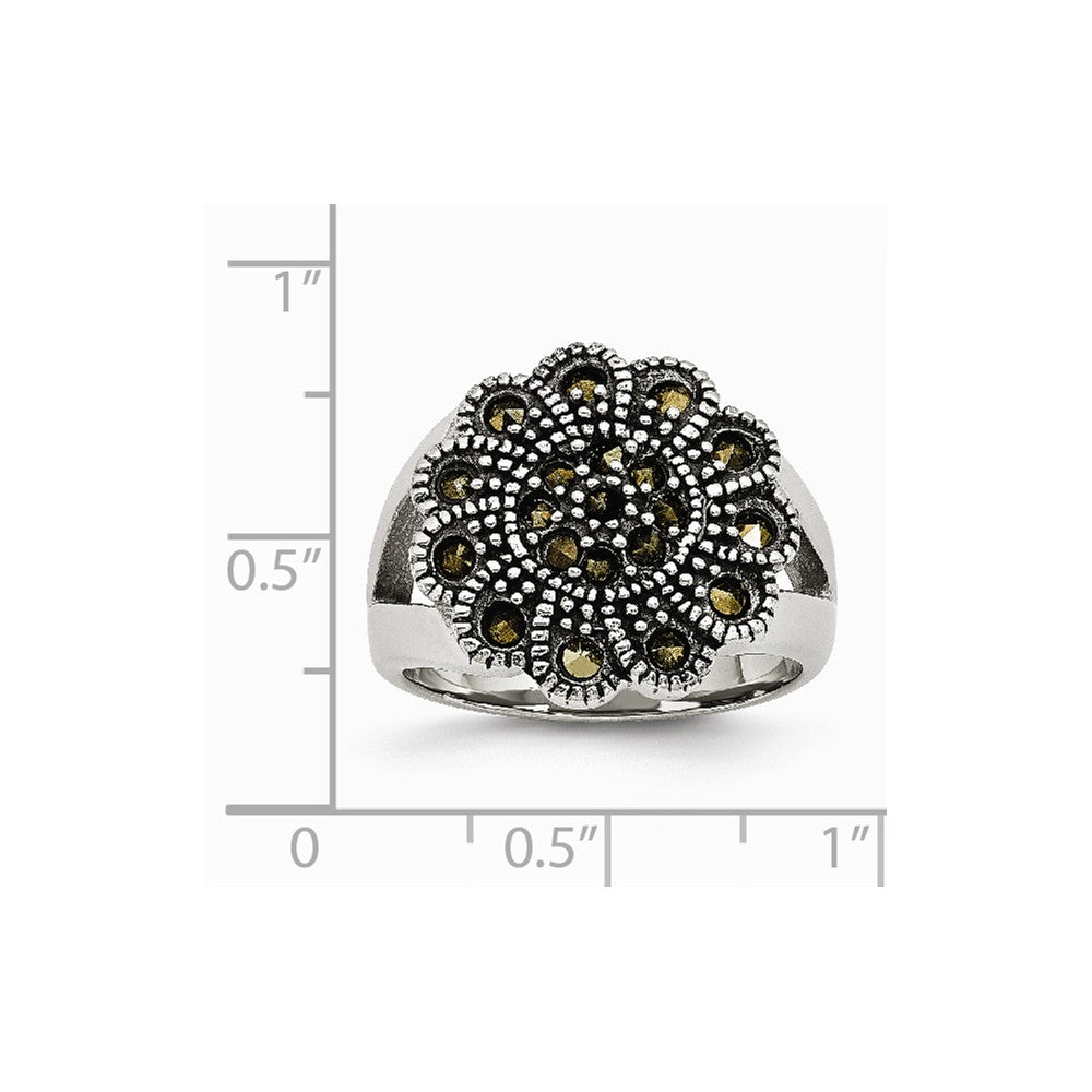 Stainless Steel Textured Flower Marcasite Ring