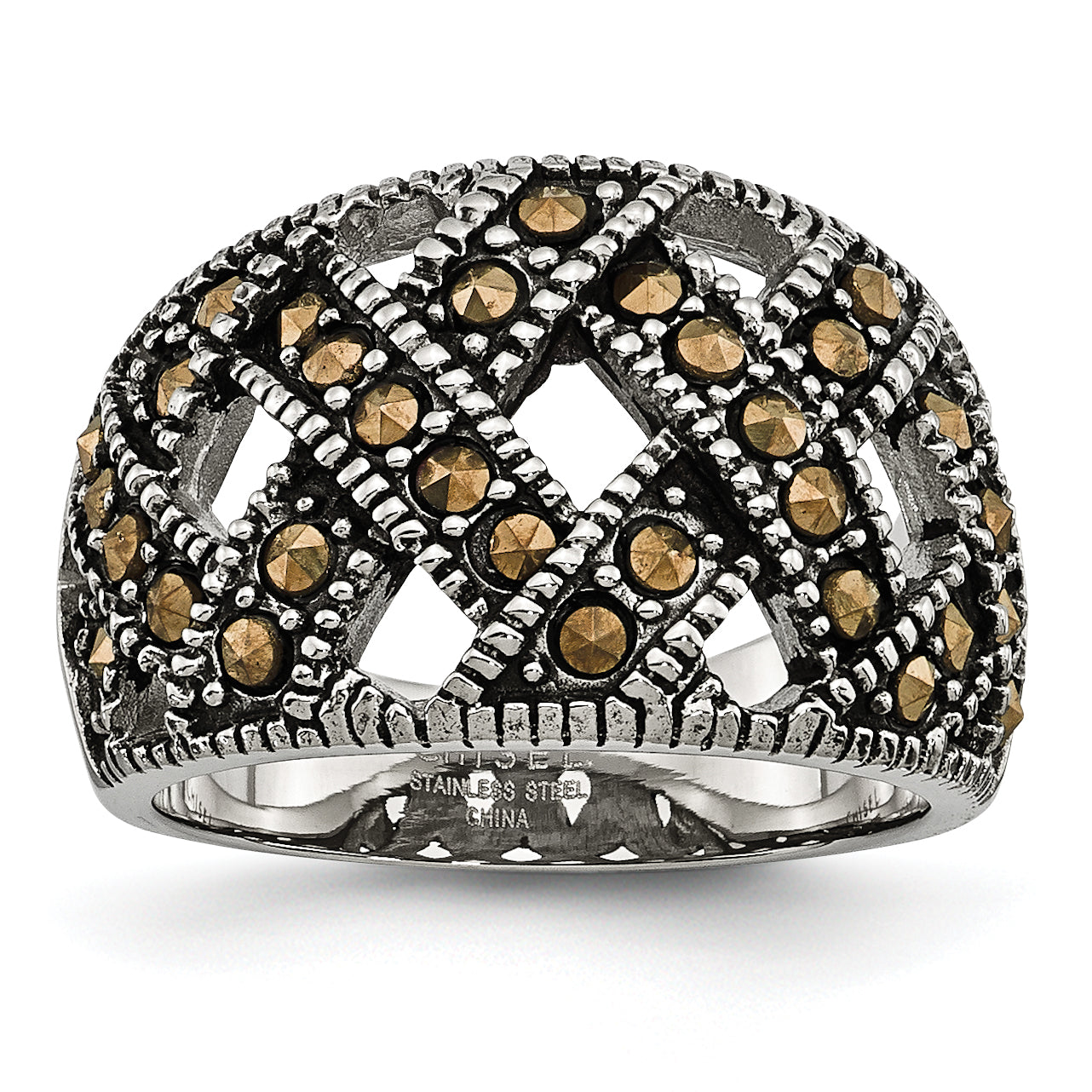 Stainless Steel Textured Marcasite Ring