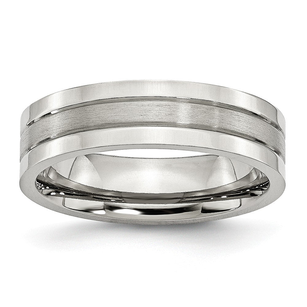 Sophia Jewelers Stainless Steel Wedding Band with Polished Brushed Grooved Finish