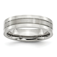 Stainless Steel Polished with Satin Center 6mm Grooved Band